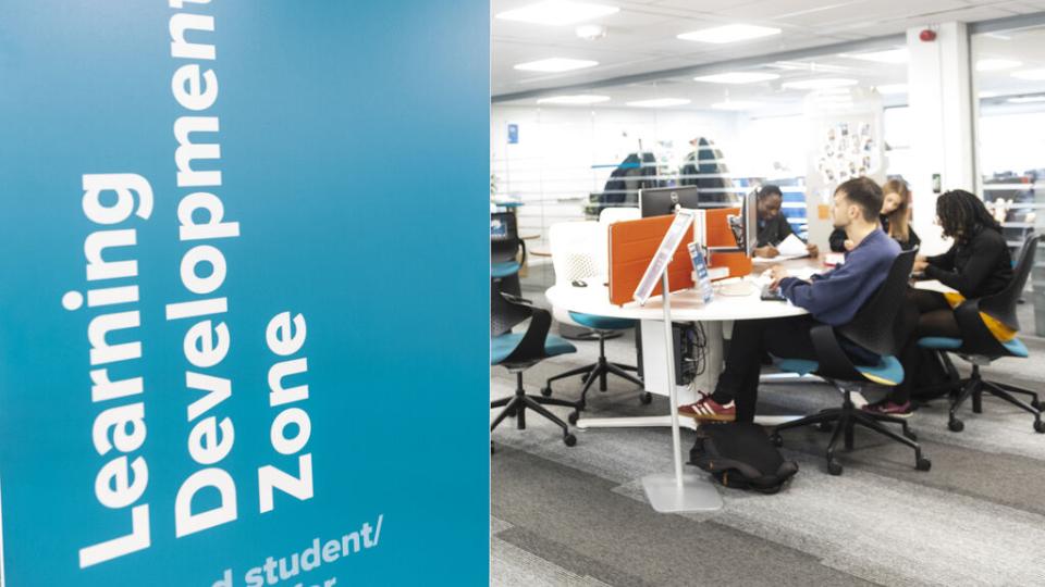 Students working in the Student Development Zone, in the Library